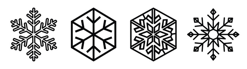 ice crystal line art icon set. Christmas outline Vector illustration icons.