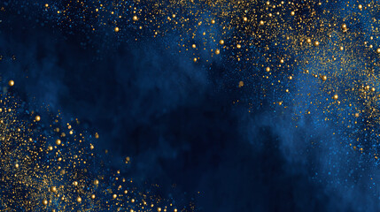 A luxurious cosmic dance of shimmering golden particles against a deep indigo backdrop, creating a sophisticated and magical visual experience.