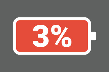 Red Low Battery Icon Showing 3% Charge &ndash; Warning Power Level Stock Image