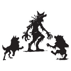 HALLOWEEN BLACK AND WHITE VECTOR GRAPHICS OF AN ANGRY WOLF ZOMBIE DESIGN