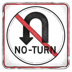 Hand-Drawn Style No U-Turn Sign: A Symbol of Restrictions and Boundaries