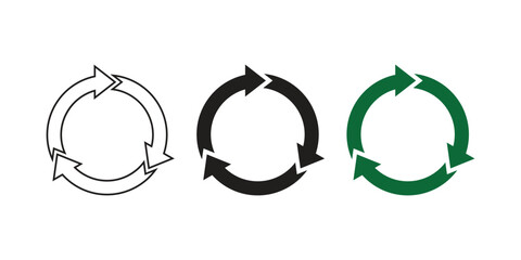 Circular Arrow Icons Set – Black, White, Green Loop Symbols