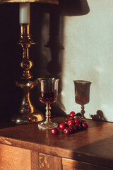 Vintage Bar Still Life with Cherries