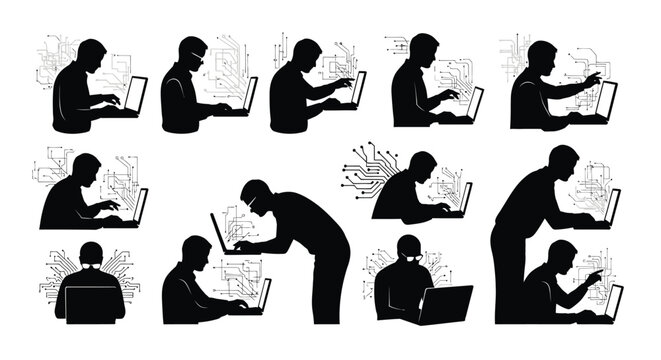 Cyber safety expert silhouette on white background representing digital security and online protection isolated on white background