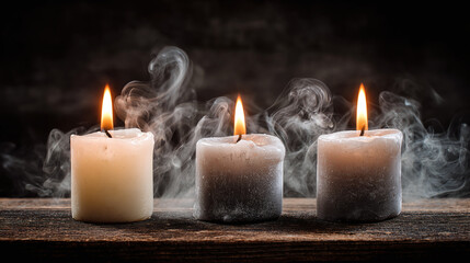 Illuminating memories of yesteryear. Three candles ablaze, each flickering flame telling a story of times past and timeless tales.