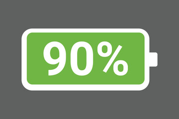 Green Battery Icon Showing 90% Charge &ndash; Full Power Level digital Stock Image