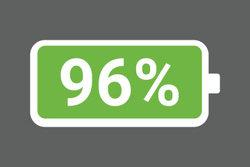Green Battery Icon Showing 96% Charge &ndash; Full Power Level digital Stock Image