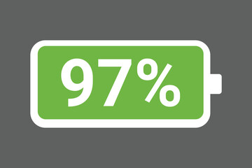Green Battery Icon Showing 97% Charge &ndash; Full Power Level digital Stock Image