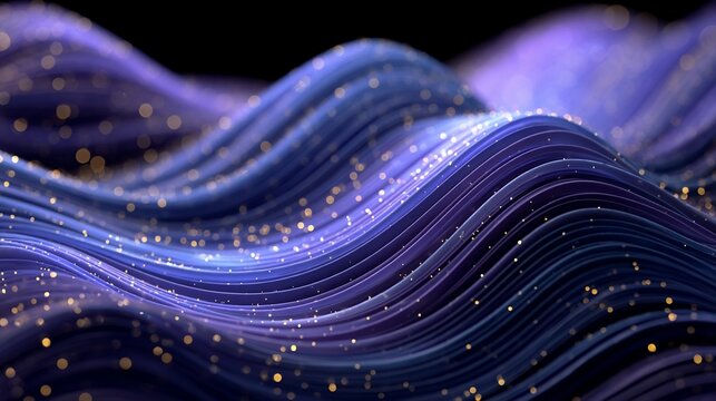 Abstract flowing lines with sparkling particles creating a dynamic design - Powered by Adobe