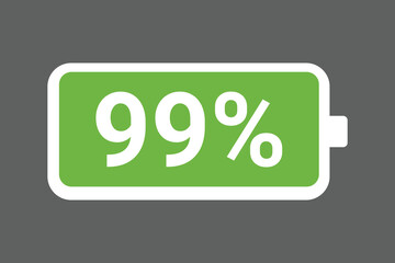 Green Battery Icon Showing 99% Charge &ndash; Full Power Level digital Stock Image