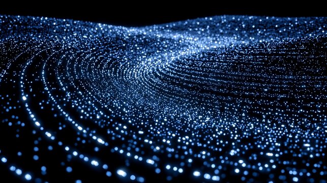 Abstract glowing blue particle field resembling a futuristic landscape of data