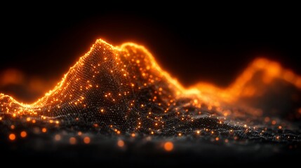 Abstract Glowing Topographic Landscape with Orange Light Points on Dark Background