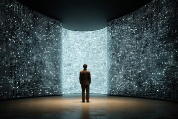 Obraz premium Holographic displays: political figures and safety alerts. Odor