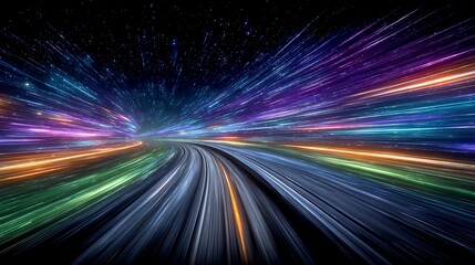 Abstract light speed journey with cosmic streams and futuristic highway concept