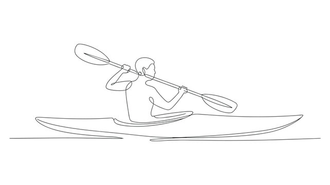 minimalist line drawing of person kayaking with paddle on water, symbolizing adventure, outdoor activity, and water sports in elegant style - Powered by Adobe