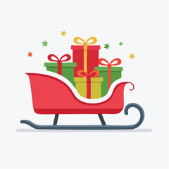 A festive red Christmas sleigh loaded with wrapped presents.