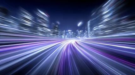 Abstract motion blur of city lights at night representing speed and energy