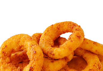Crispy fried onion rings served as a tasty snack or appetizer option