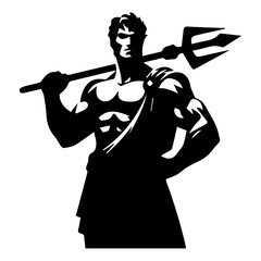 Silhouette of Poseidon Holding a Trident, Greek God with Trident Icon