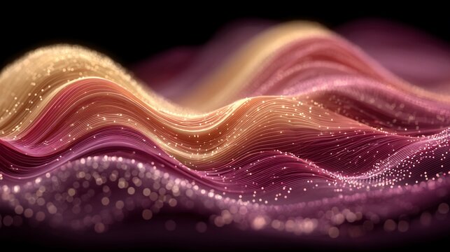 Abstract waves of energy flowing in a digital landscape with vibrant colors and bright lights