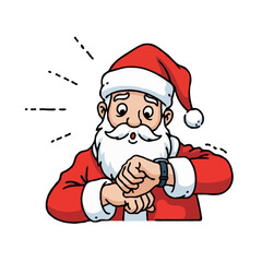 Santa Claus Checking Watch - Christmas Time, Late Santa, Deadline, Urgency, Cartoon Illustration, Waiting, Anticipation, Festive Season
