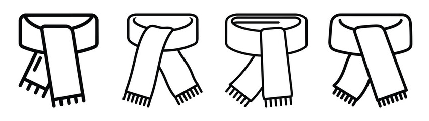 scarf line art icon set. Christmas outline Vector illustration icons.