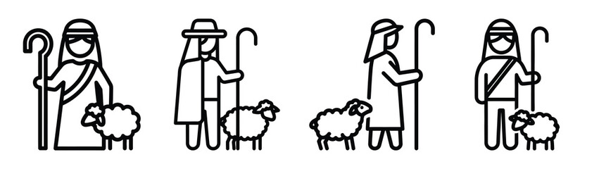shepherd line art icon set. Christmas outline Vector illustration icons.