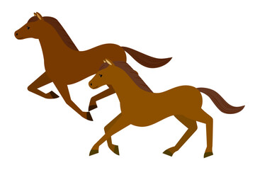 走る二頭の裸馬