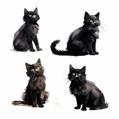Elegant Black Cat Illustrations A Collection of Feline Art for Creative Projects, Isolated