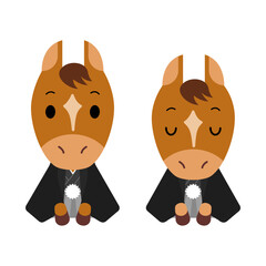 挨拶をする正装のウマ　2ポーズ