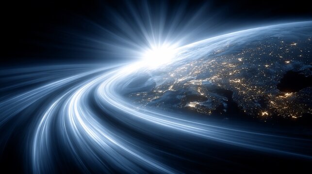 Futuristic earth illustration representing data transfer and global connectivity across continents