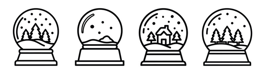 snow globe line art icon set. Christmas outline Vector illustration icons.