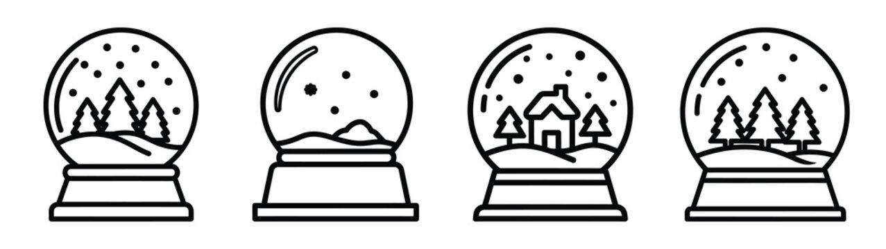 snow globe line art icon set. Christmas outline Vector illustration icons.