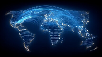 Global Connectivity and Communication Network represented in a stylized World Map