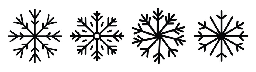 snowflake swirl line art icon set. Christmas outline Vector illustration icons.