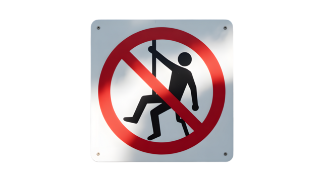 Avoid pole climbing warning sign for safety regulations, public awareness for danger, and prohibition against hazardous behavior in restricted areas