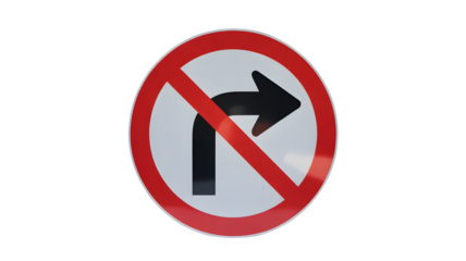 Clear prohibition symbol indicating no right turn, essential for traffic safety and regulatory compliance in transportation contexts.