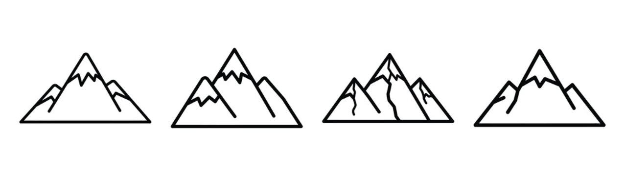 snowy mountain line art icon set. Christmas outline Vector illustration icons.