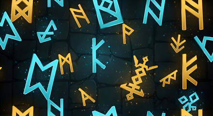 Glowing Magical Runes on Dark Stone Vector Background