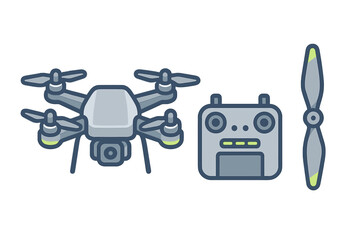 Quadcopter drone, wireless remote control device, and single propeller blade