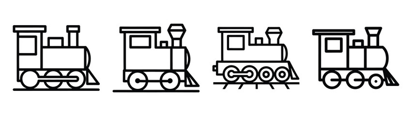 toy train line art icon set. Christmas outline Vector illustration icons.