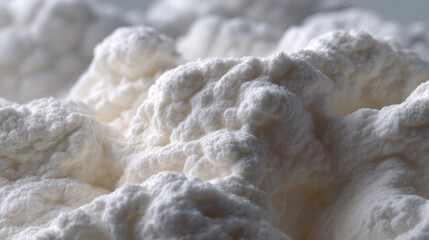 Close-up of white powder with slightly creamy texture.