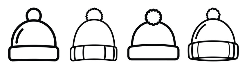 winter hat line art icon set. Christmas outline Vector illustration icons.