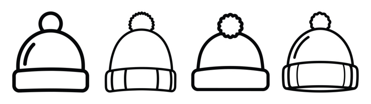 winter hat line art icon set. Christmas outline Vector illustration icons.