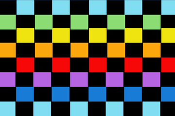 Black and rainbow chequerboard. Seamless vector ombré pattern suitable for fashion, home decor and stationary.