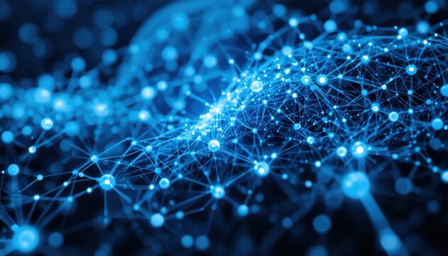 Abstract lines and nodes connecting global markets in a blue tech theme.