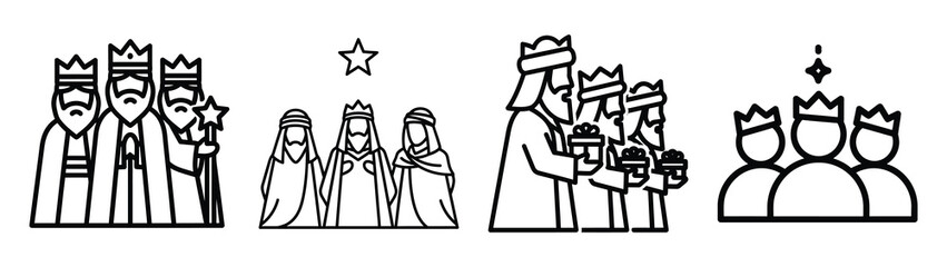 wise men line art icon set. Christmas outline Vector illustration icons.