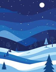 Fototapeta premium Winter Night Mountain Landscape Vector 