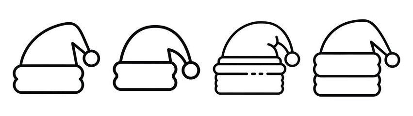 santa cap line art icon set. Christmas outline Vector illustration icons.