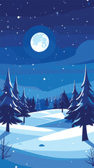 Winter Night Mountain Landscape Vector 